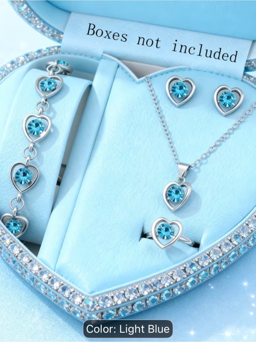 Amazon Light Blue Heart Crystal 4-Piece Jewelry Set
